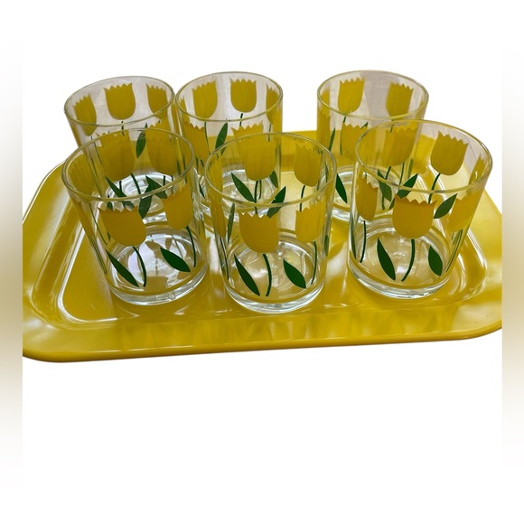 6 MCM HJ Stotter yellow tulip design rock glasses & Texasware 142  tray - Picture 2 of 14